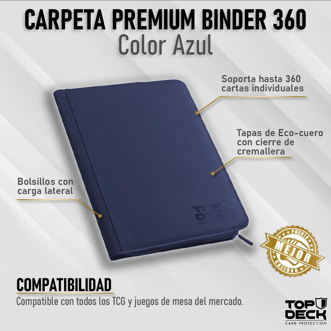 Carpeta Premium | Para 360 cartas (9 bolsillos por cara - carga lateral) - Varios Colores y con cierre - Top Deck